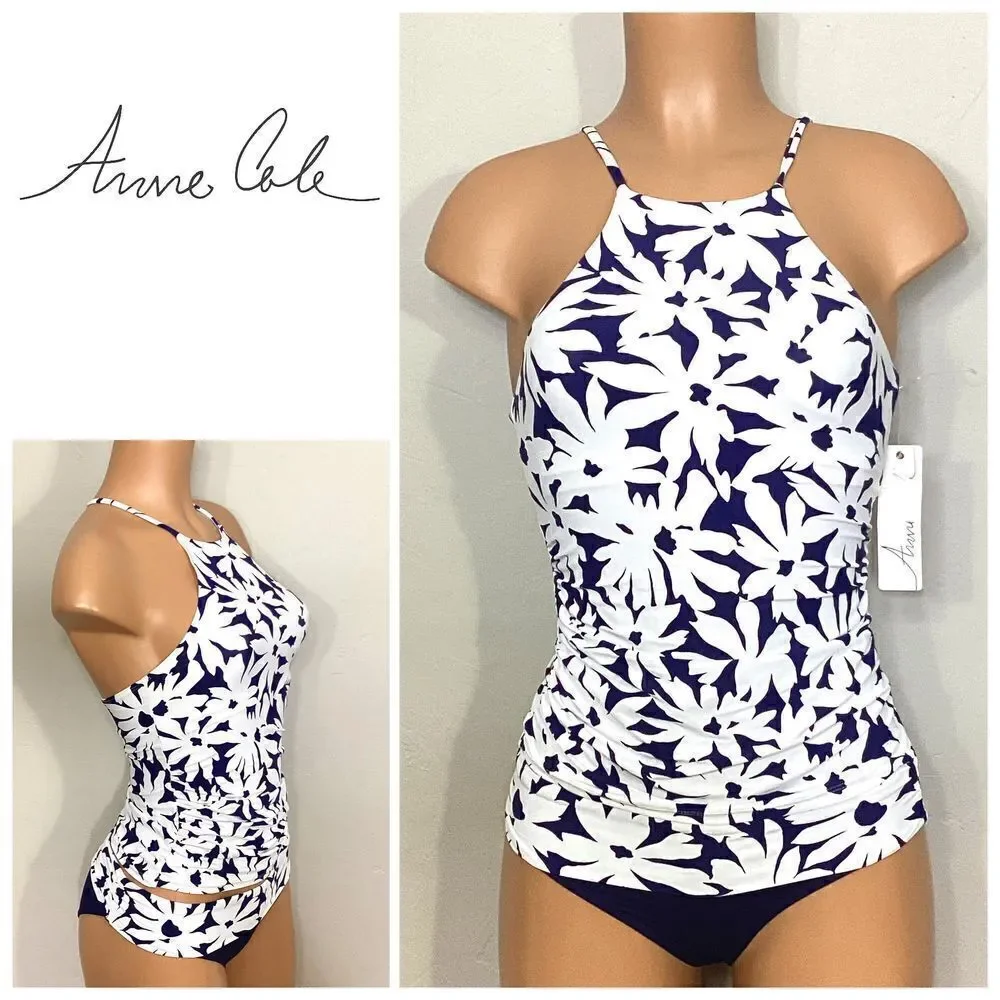 New. Anne Cole navy floral tankini set. Retails $139. XS-top/S-bottom